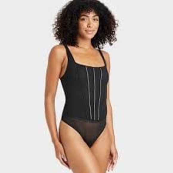 Auden Tops - NEW Auden Black Lace Unlined Rhinestone Studded‎ Lingerie Bodysuit, Small